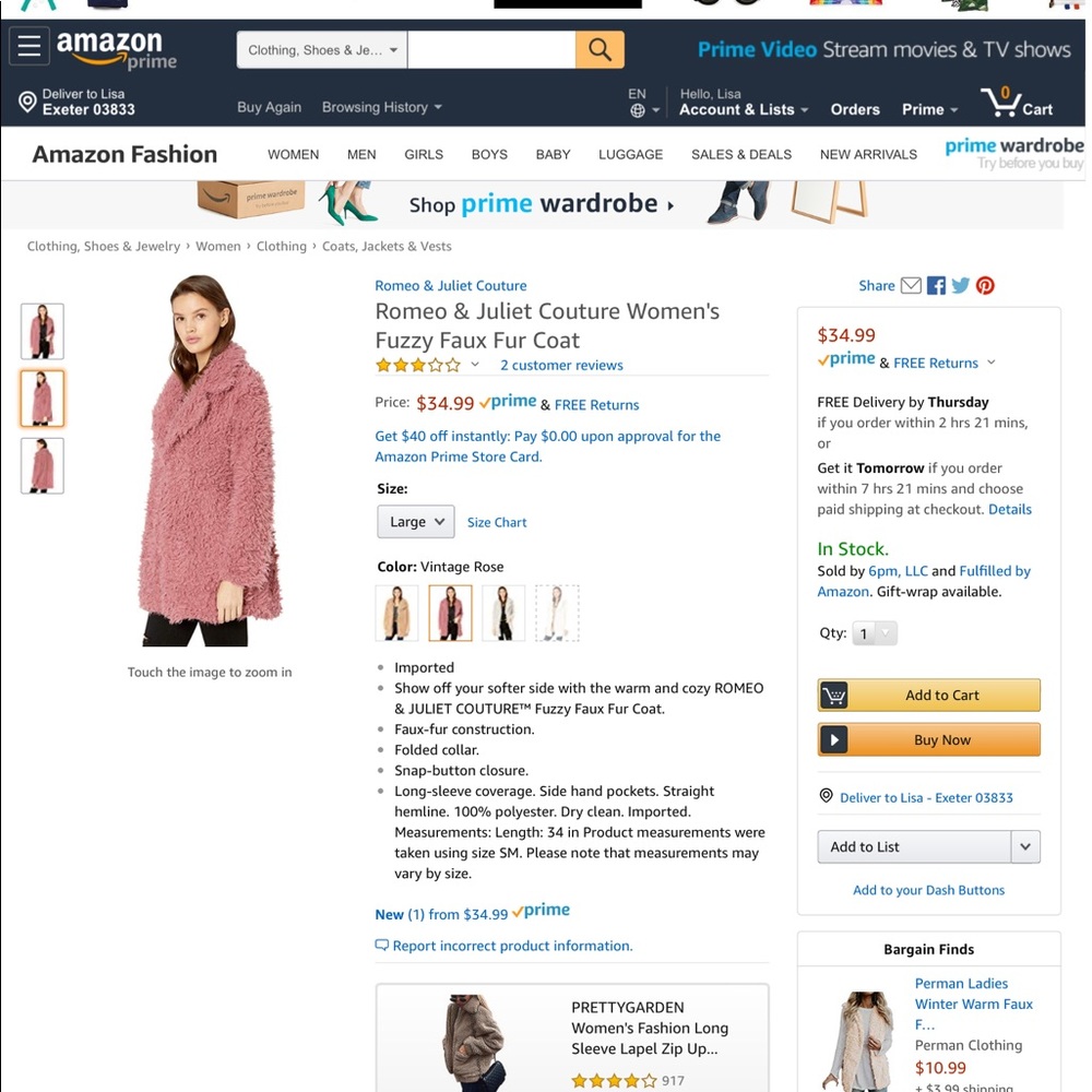 NWT size LG Vintage Rose faux fuzzy fur jacket